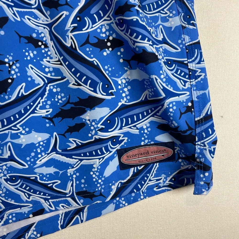 Vineyard Vines Chappy Swim Trunks 3XB Blue Fishing Print 7” NWT